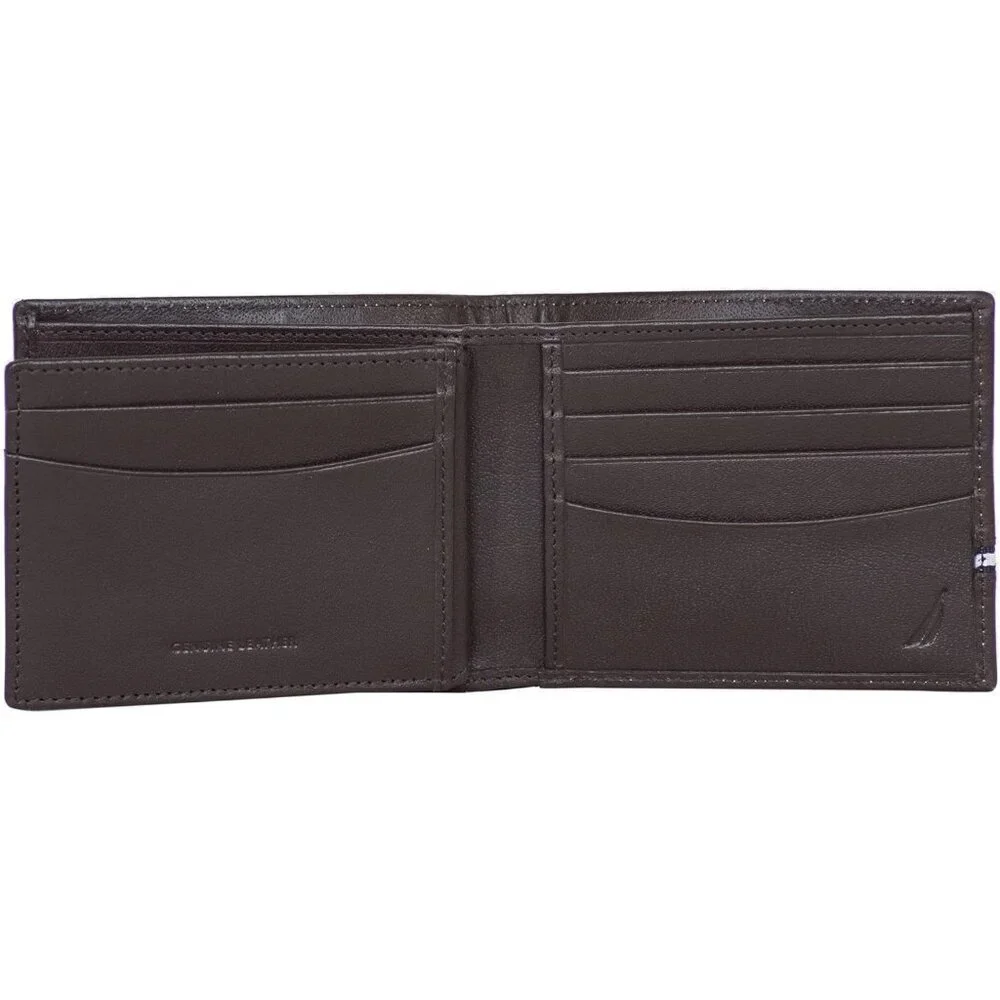 Men's Ribbon - Brown Bifold Leather Wallet RFID Blocking ID Window Card Slots